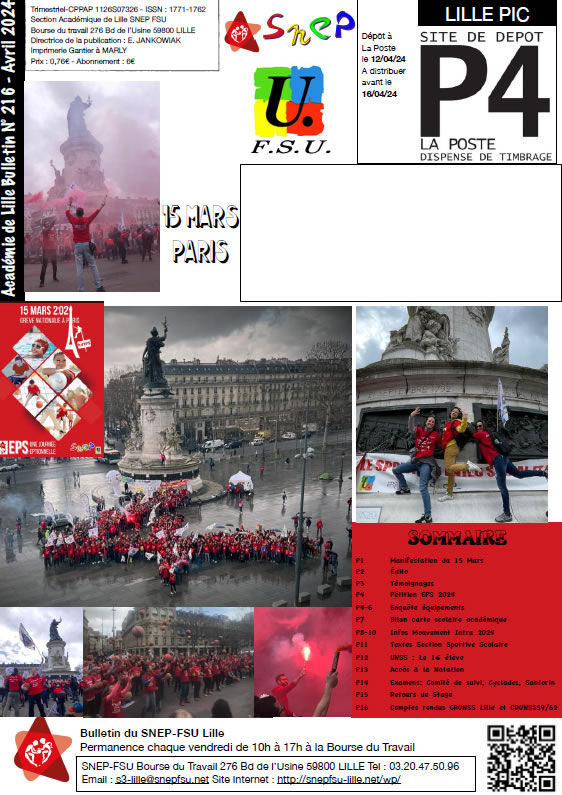 bulletin SNEP-FSU LILLE n°216 - Avril 2024